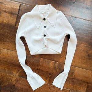 A.L.C. Ashlyn Crop Collared Ribbed Top in White